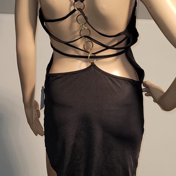 Sexy Women Black/Silver Stretch Mini Club Party Cocktail Dress Small SL2036 - Picture 5 of 5